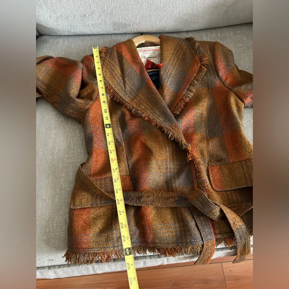 Anthropologie Cartonnier Plaid Preppy Brown Academia Fringed Tweed Blazer 14 - Picture 15 of 15